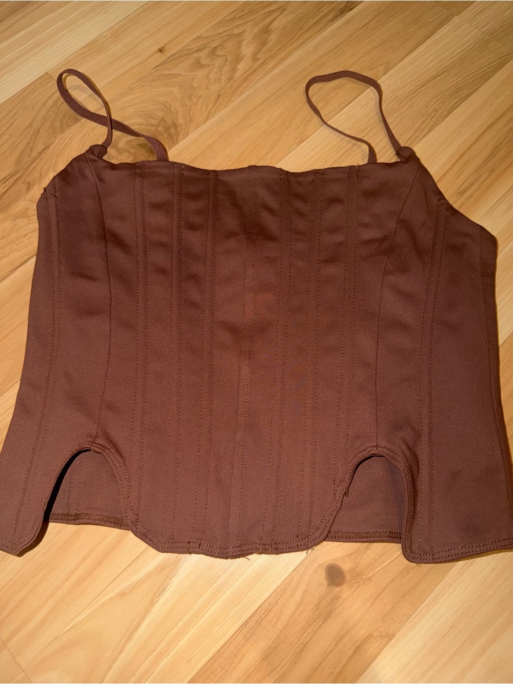 ReoRia Brown Corset-Style Spaghetti Strap Crop Top Corset